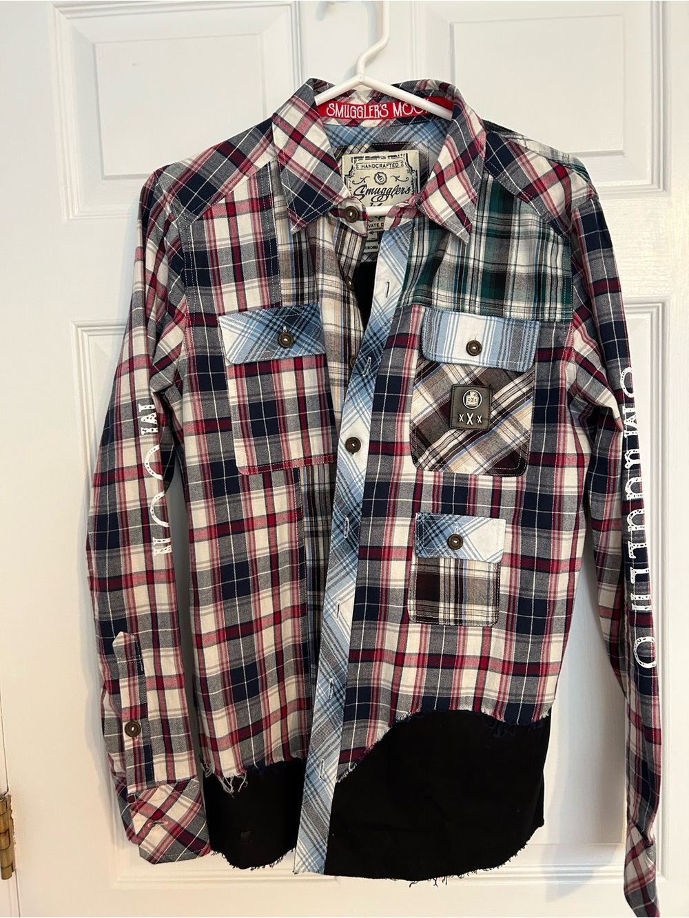 Men's Red and Navy Plaid Button-Down Shirt